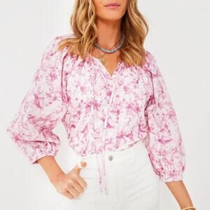 Women's Pink Floral Peasant Blouse